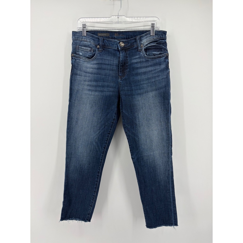 Kut from the Kloth‎ Womens 6 Blue Allie Crop Boyfriend Jeans Raw Hem Stretch